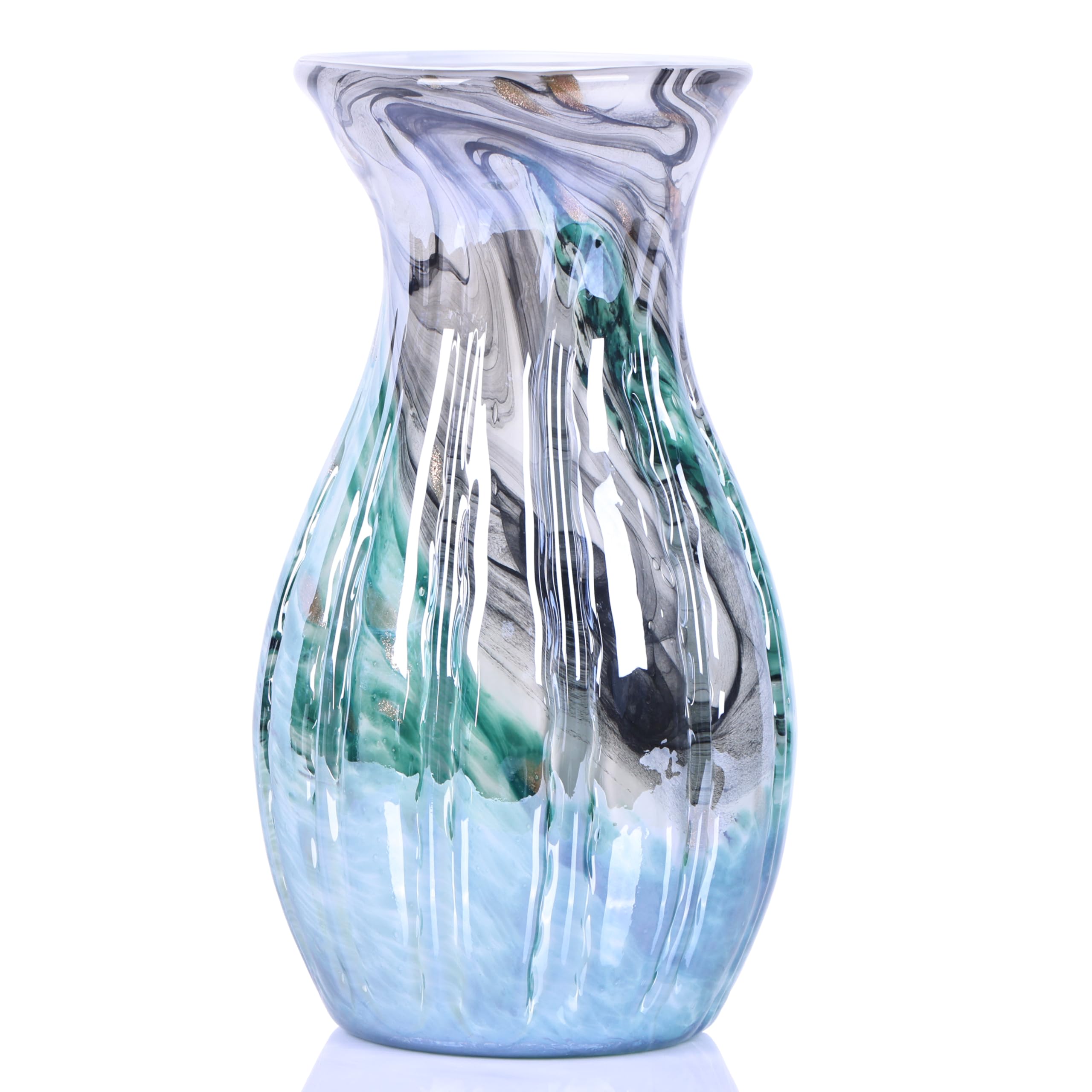 12 Inch Hand Blown Glass Vase Green Glass Vase Flower Decor Dining Table Shelves Office Living Room Coffee Table Centerpiece Colorful