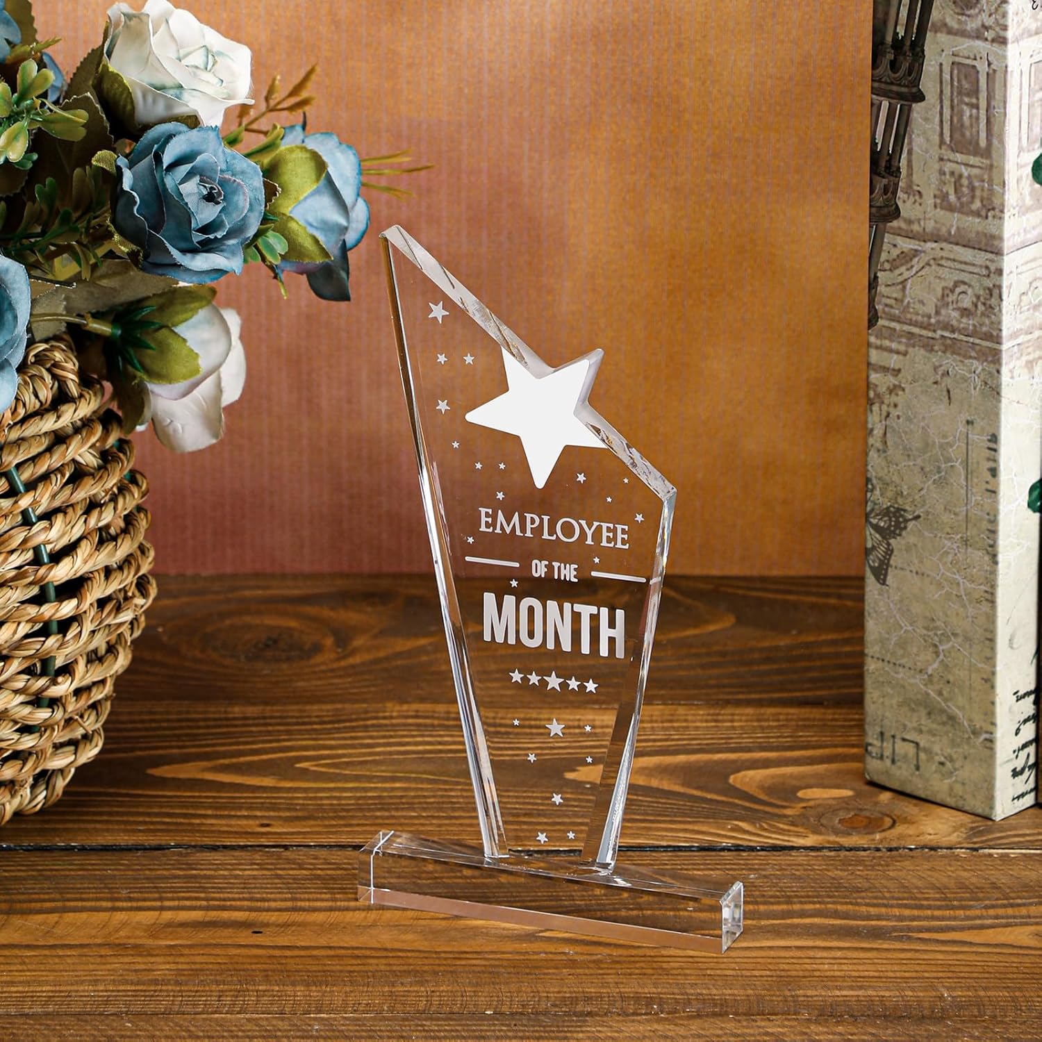 Roowest 2 Pcs Employee of The Month Plaque Trophy Employee Month Appreciation Award Gifts Bulk Coworker Acrylic Trophy Reward Sign Keepsake for Teacher Nurse Colleague Staff Volunteer Team Office