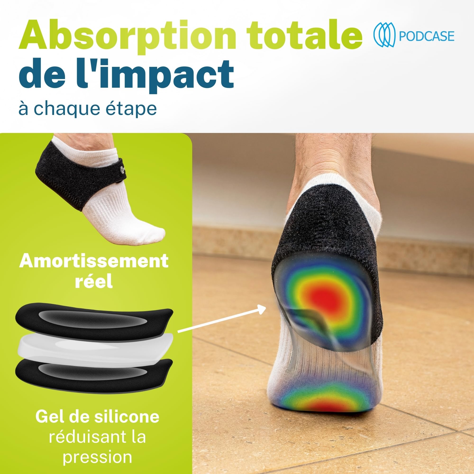 Lot de 4 Talonnettes Silicone avec Tissu Respirant et Fermeture pour Fasciite Plantaire et Épine Calcanéenne - Semelles Gel Homme et Femme - Unisex (S (35-40))