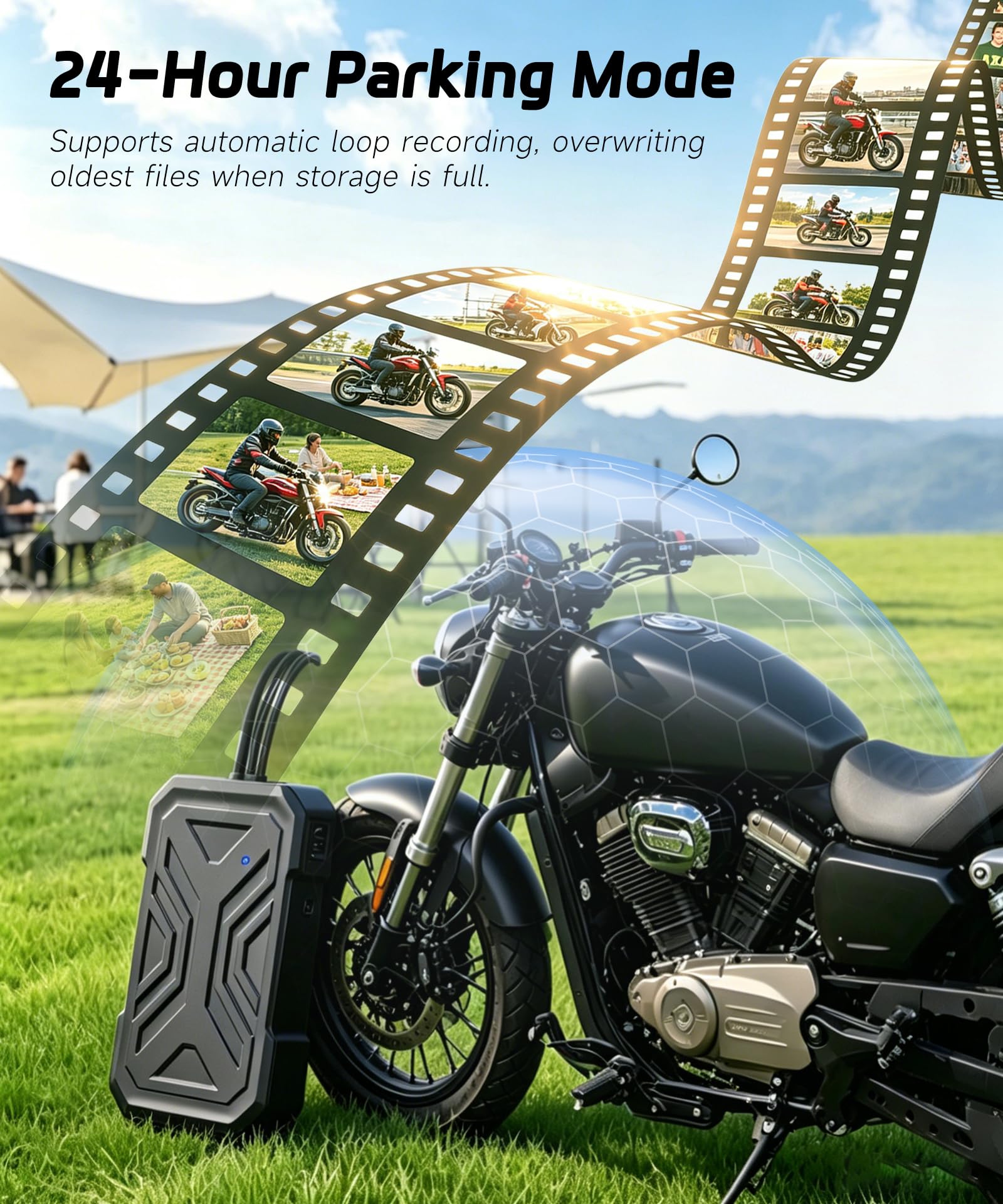 Rimoody Dashcam Moto 1080P Miniaturizzata - Telecamera Anteriore/Posteriore con Rilevamento Collisioni, Registrazione a Ciclo, Modalità Parcheggio, WiFi, per Motocicletta