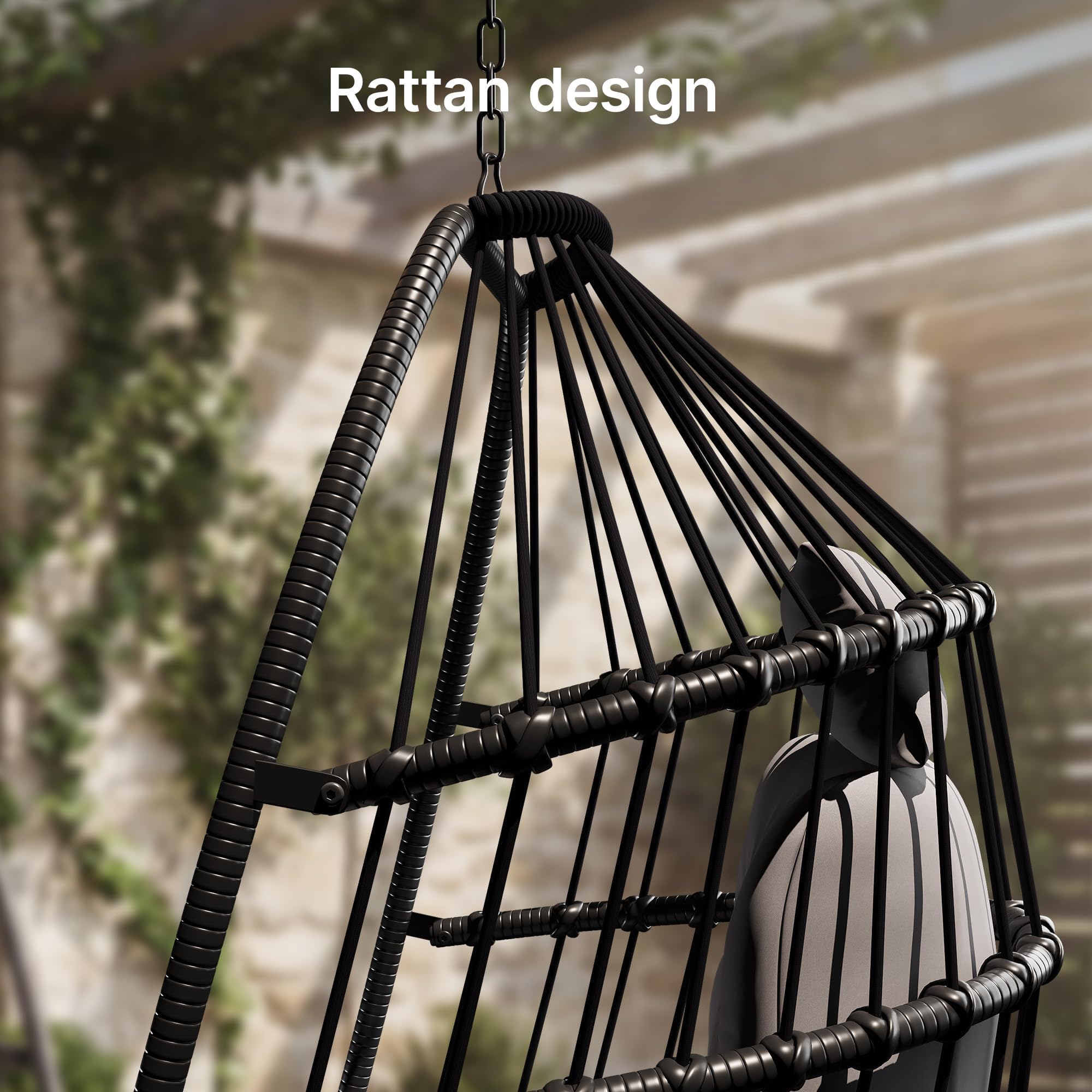 Xbro Silla Colgante de Exterior, Silla Colgante Huevo con Estructura de Acero y 4 Pies en Base, Columpio Jardin Exterior/Interior, Plegable, Capacidad 160Kg - Gris