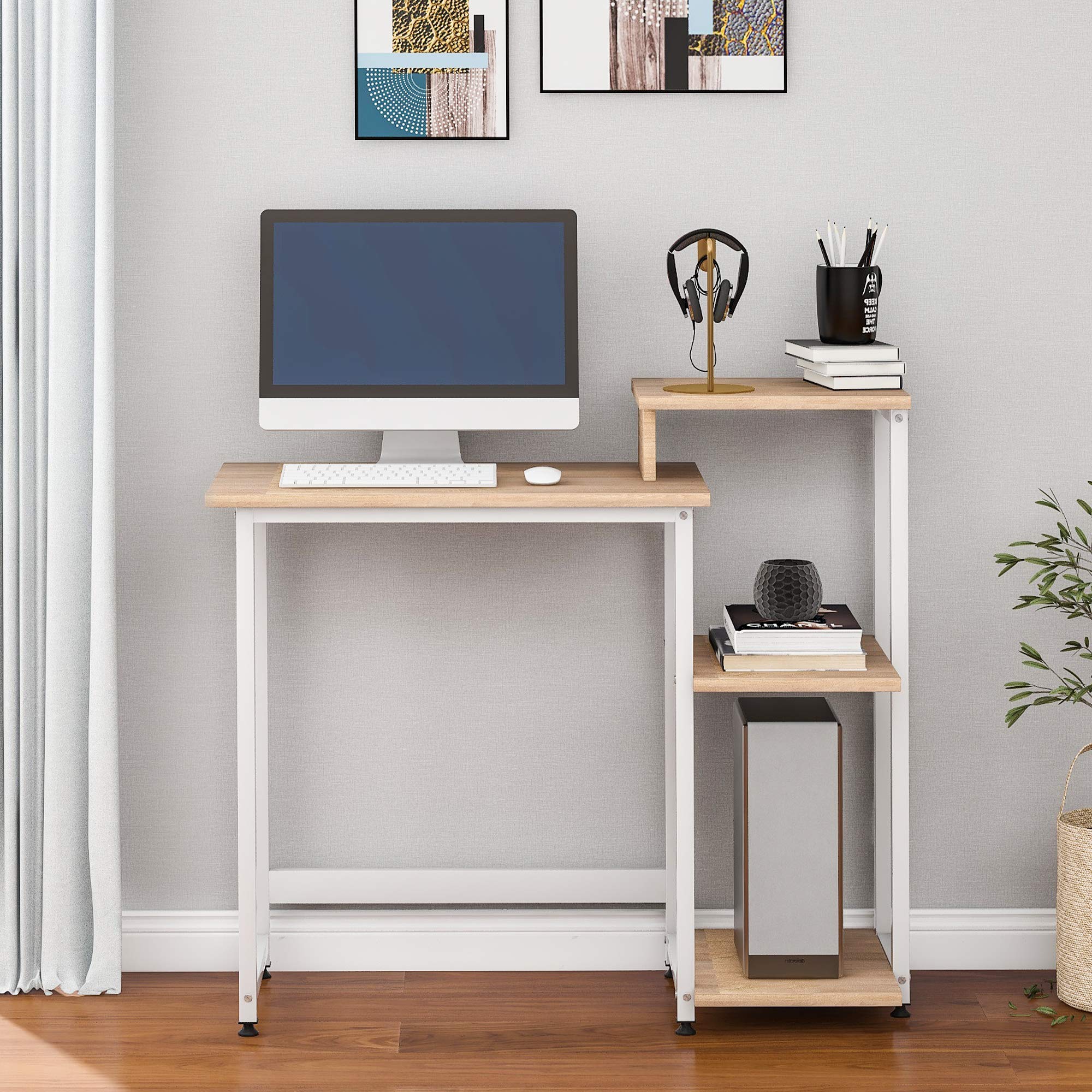 Buy Computer Desk With 3 Tier Storage Shelves Student Study Table