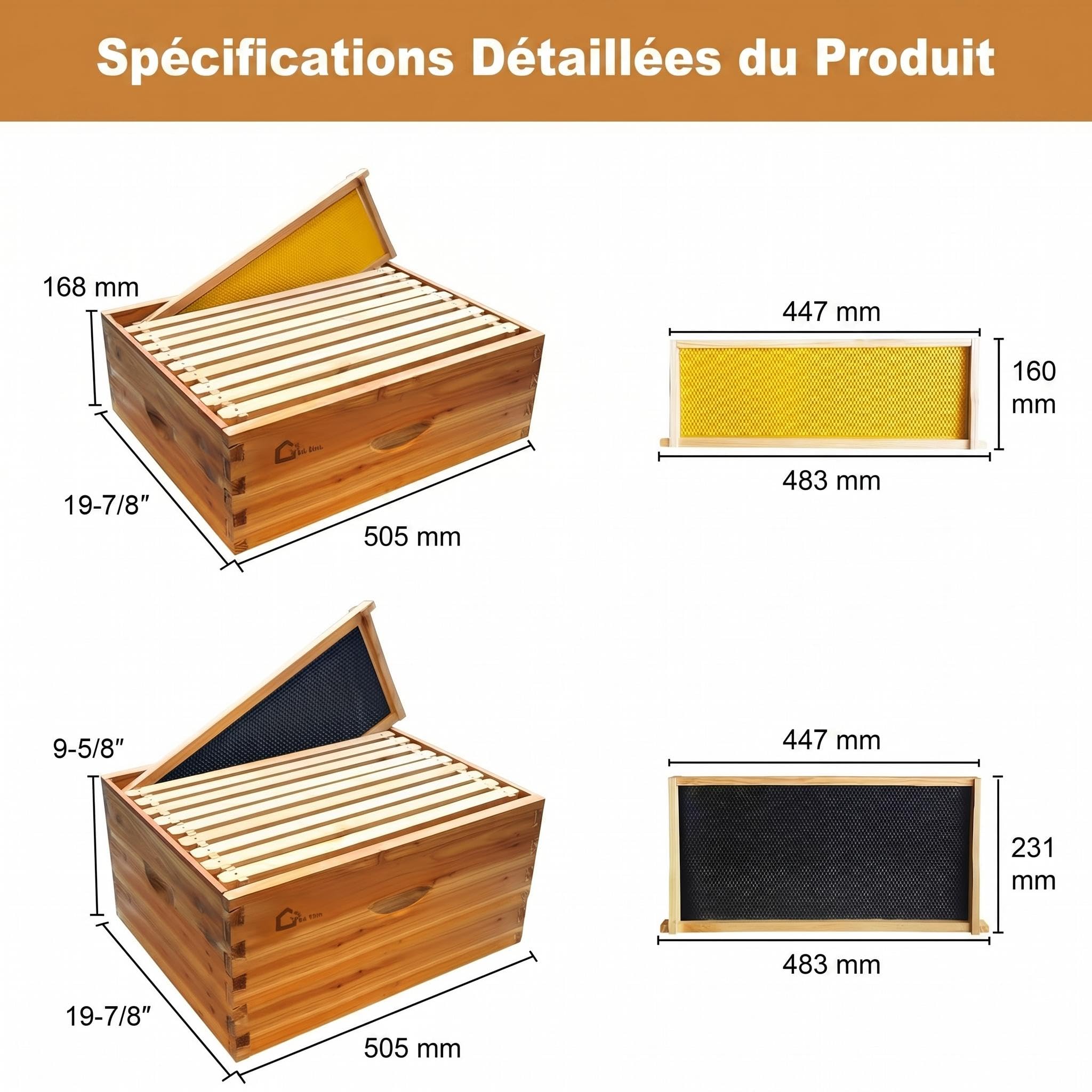Garvee Kit de démarrage apiculture Langstroth 10 cadres – 2 hausses profondes, 1 moyenne – Cadres et fondations en cèdre enduits de cire d’abeille – Pour apiculteurs débutants et pros – Ruche