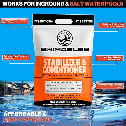 Miniatura 3 de Swimables Estabilizador y acondicionador de piscina prémium de 8 libras, ácido cianúrico de máxima fuerza para piscinas, spa y agua salada, reduce