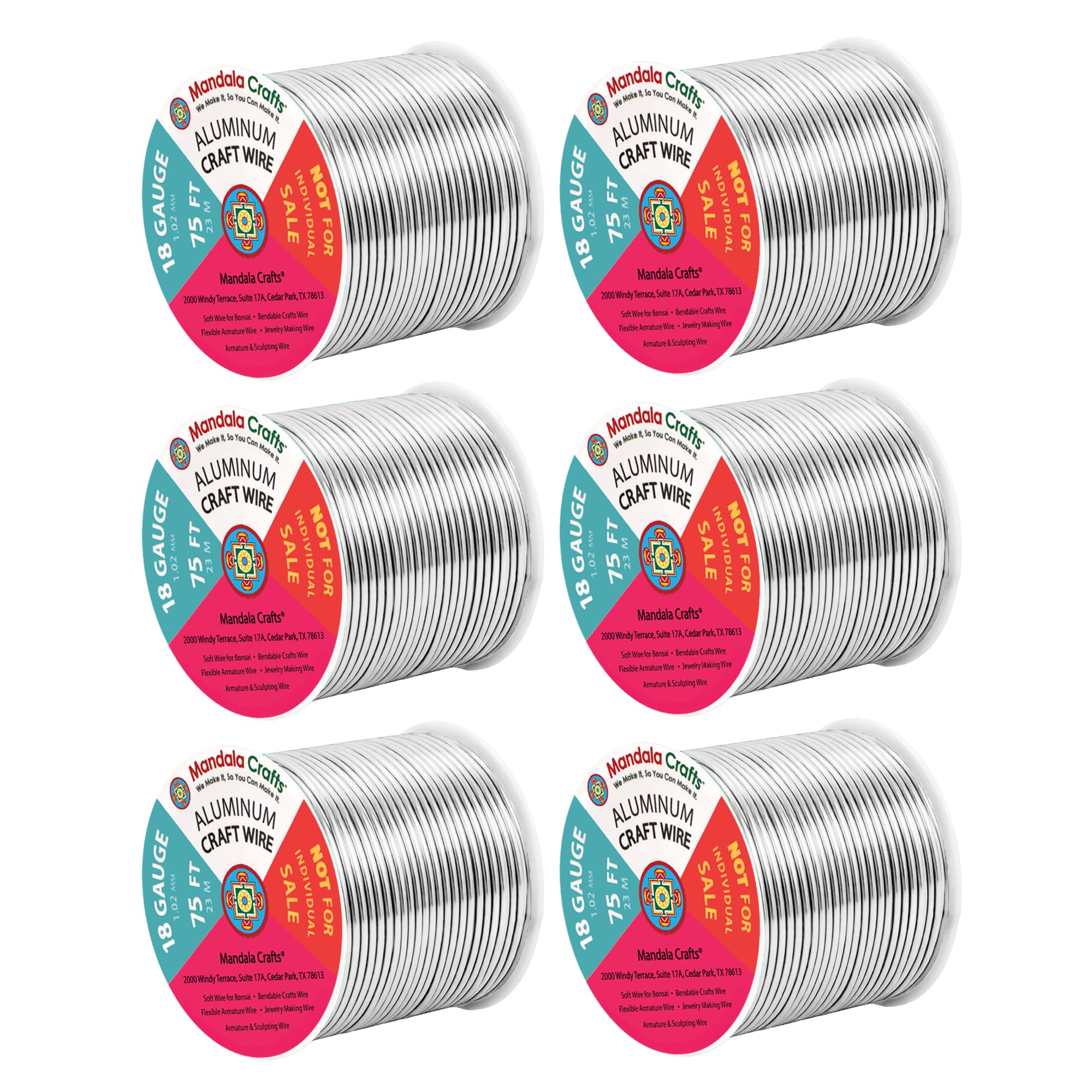 Mandala Crafts 18 Gauge Anodized Aluminum Craft Wire for Jewelry Making - 450 FT Colored Flexible Silver Combo Wire - Bendable for Bonsai Armature
