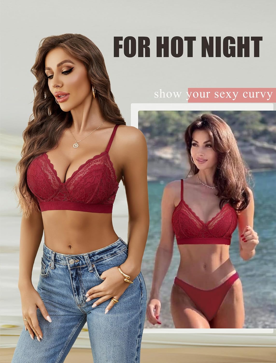 Avidlove Bralettes for Womens Lace Racerback Bras Wireless Unlined Bralette Comfy Bra Sexy Lingerie Tops - Image 3