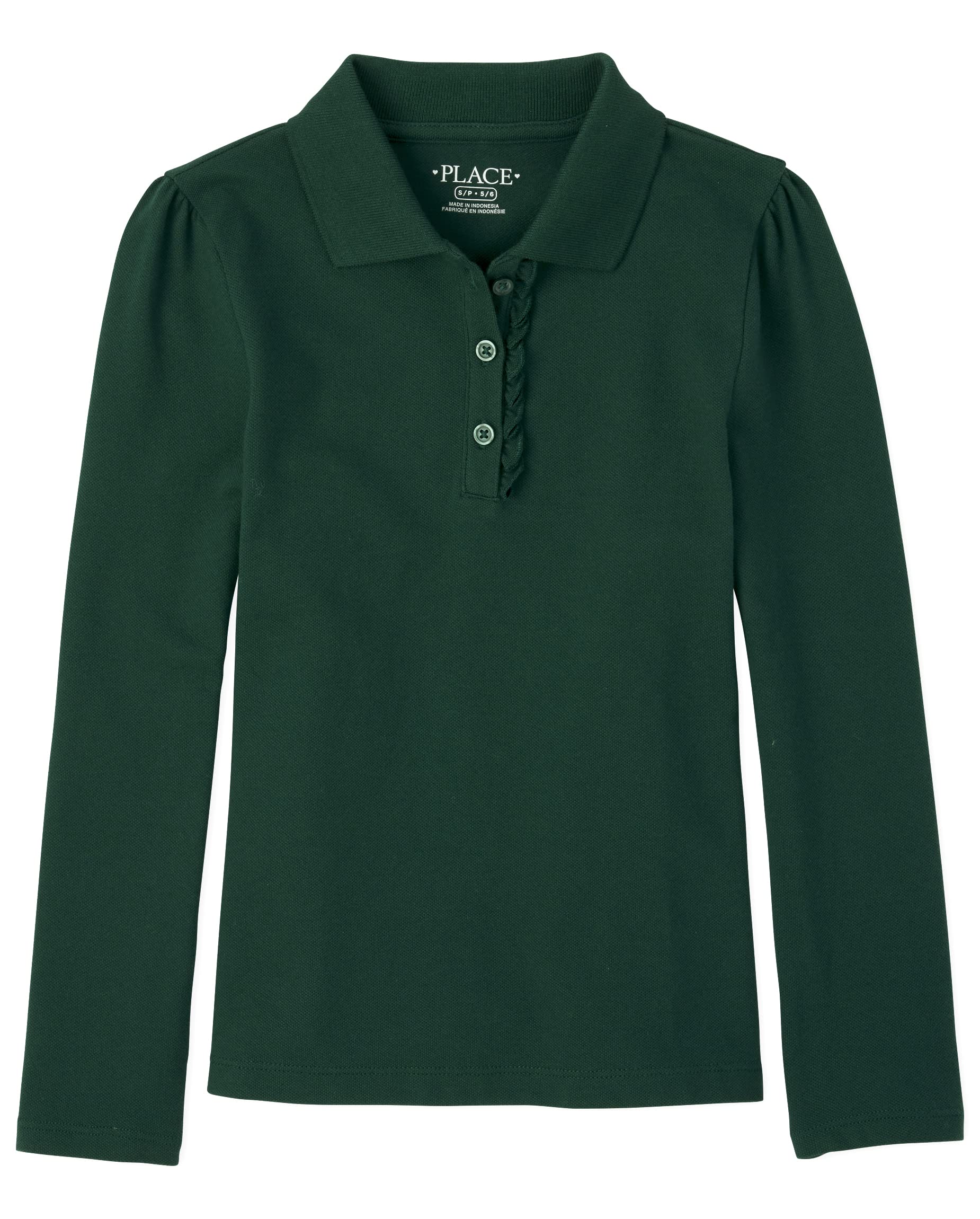 The Children's Place Girls' Uniform Long Sleeve Ruffle Pique Polo