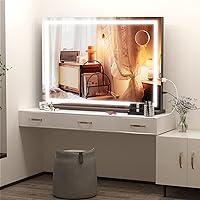 Vista 71 de Hasipu - Espejo de tocador con luces LED, espejo iluminado de maquillaje de 28 x 20 pulgadas, con 3 modos regulables, control por pantalla táctil