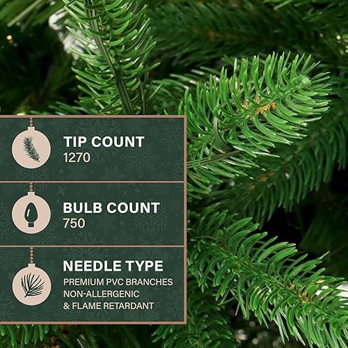 Miniatura 66 de Fraser Hill Farm Árbol de Navidad artificial de pino carmelo preiluminado de 7.5 pies con luces LED dobles multicolor y blanco cálido, follaje LED