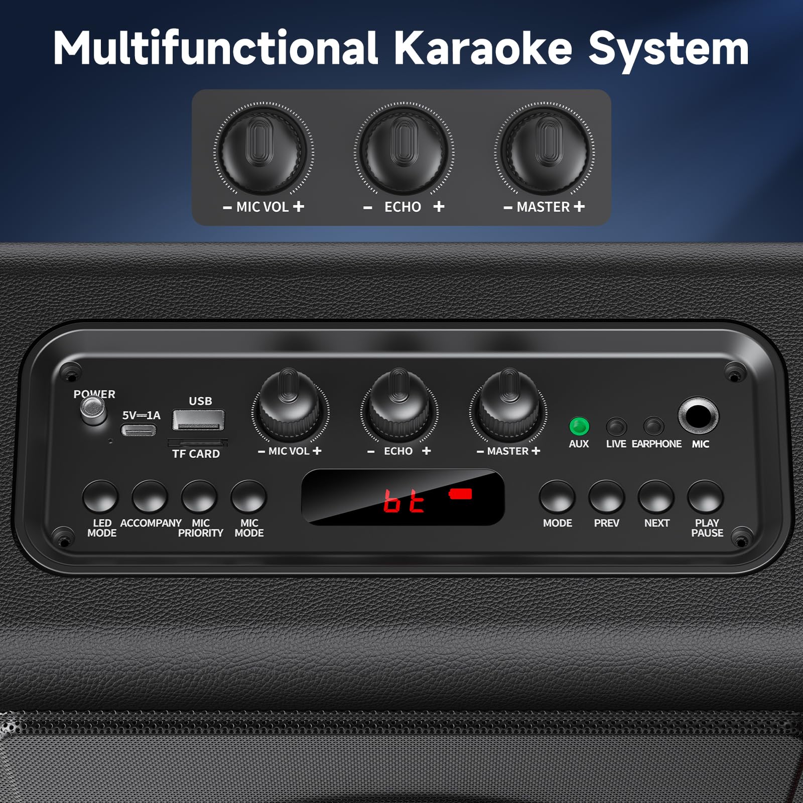 HWWR Karaoke maschine, Tragbarer Bluetooth 5.3 Lautsprecher, Karaoke Anlage mit 3 mikrofonen, 300W Vintage Leder PA Anlage mit Tonhöhenkorrektur, Unterstützung für TV/TWS/TF-Karte/USB/AUX/Live (3MICS)