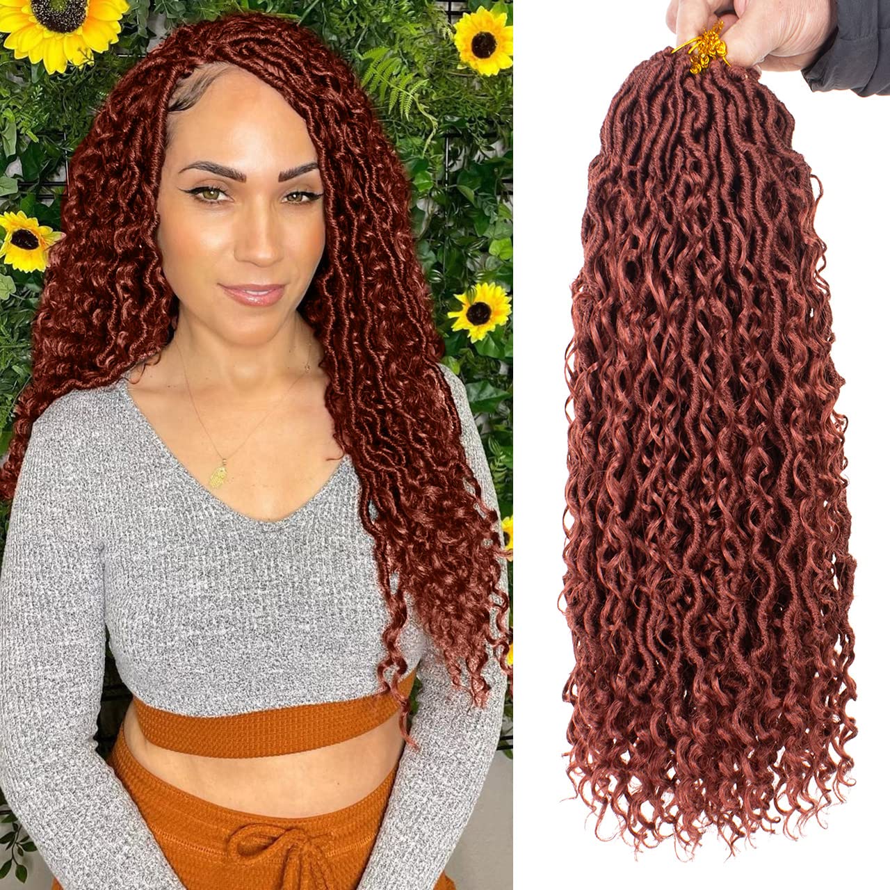 ZRQGinger Goddess Locs Crochet Hair 24 Inch Boho Faux Locs, 8Packs River Locs Crochet Braids Pre Looped 350 Bohemian Locs With Curly Ends 350#