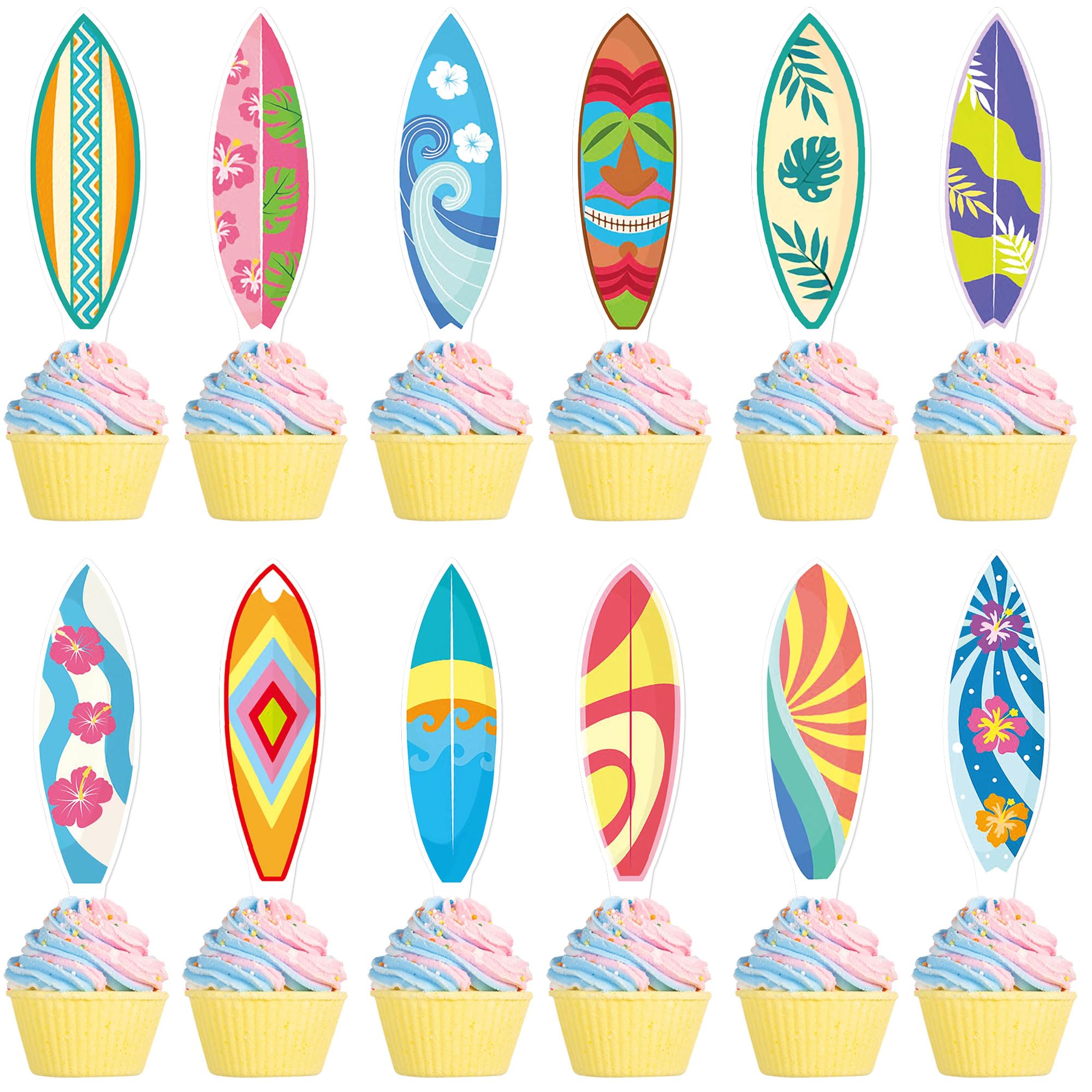 Ercadio 36Pcs Surfboard Cupcake Toppers Surfboard Beach Cake Decorations Picks Surfboard Mini Accents for Swimming Pool Summer Beach Party Luau Birthday Baby Shower Party Supplies