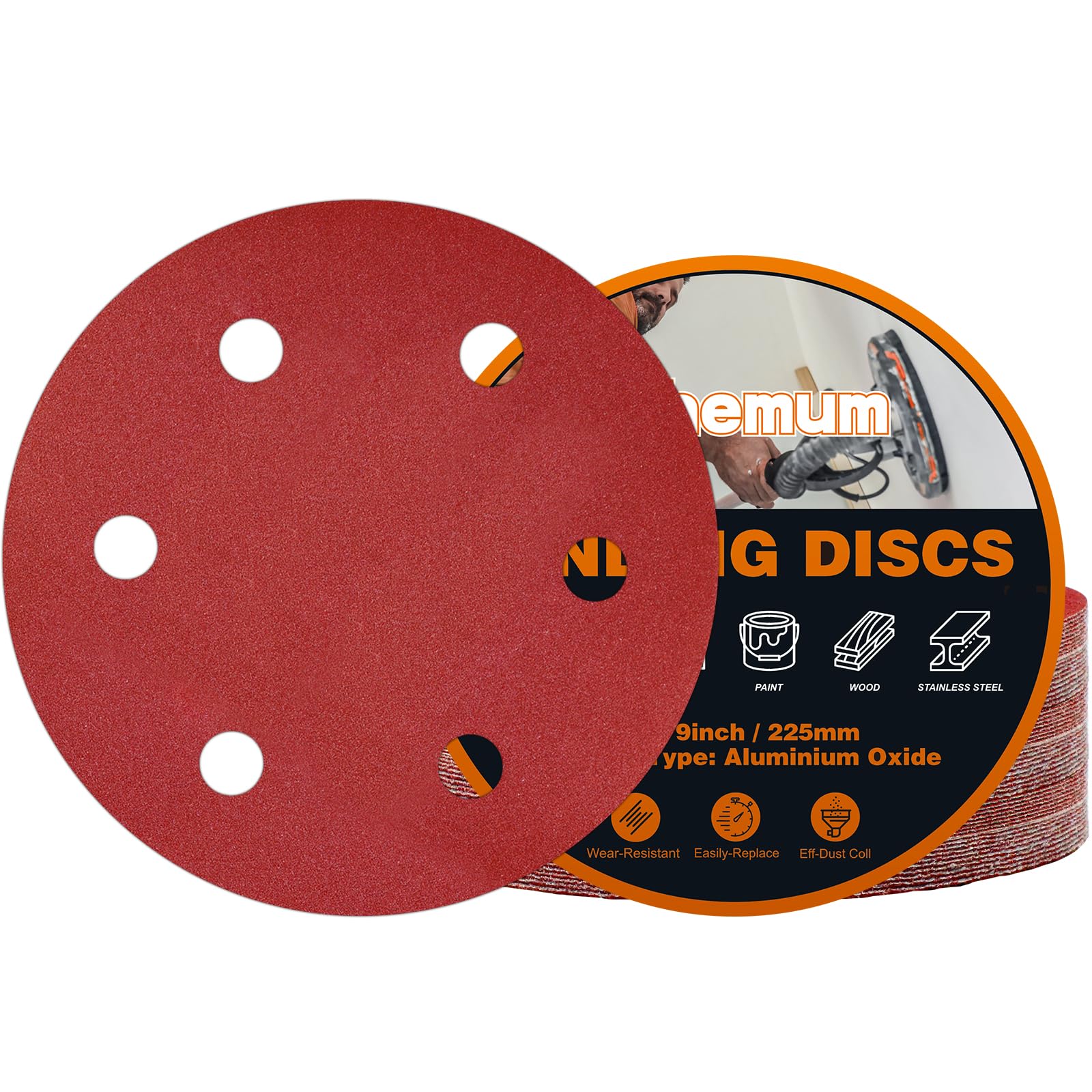 pihemum 30 PCS 225mm Sanding Discs 180 Grit 6 Hole Hook and Loop Drywall Sandpaper for Drywall Sander