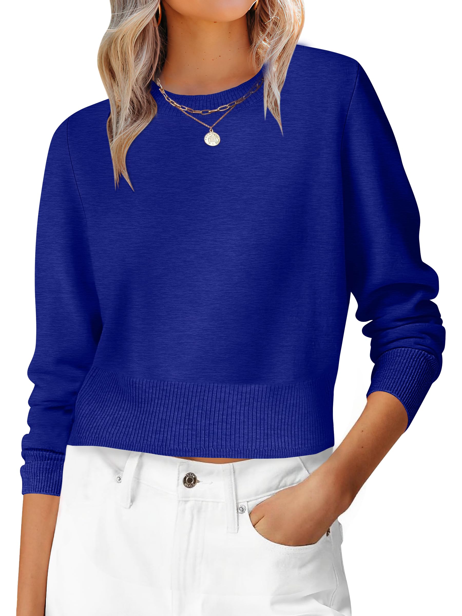 ANRABESS Women’s Long Sleeve Sweaters Cropped Crew Neck | Business Casual Tops,Light Weight Comfy Knit,Pullover ShortSweater,Basic Classic,Fall Fashion Winter Layer Clothes