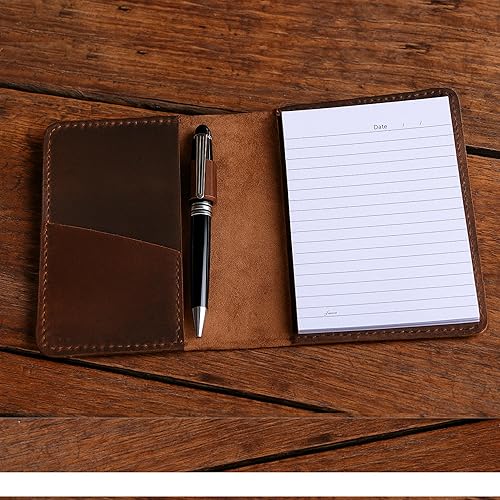 Miniatura 6 de Funda para diario, funda de cuero rústico para libros de notas encuadernados en la parte superior, 3.5 x 5.5 pulgadas, cubierta de cuero hecha a