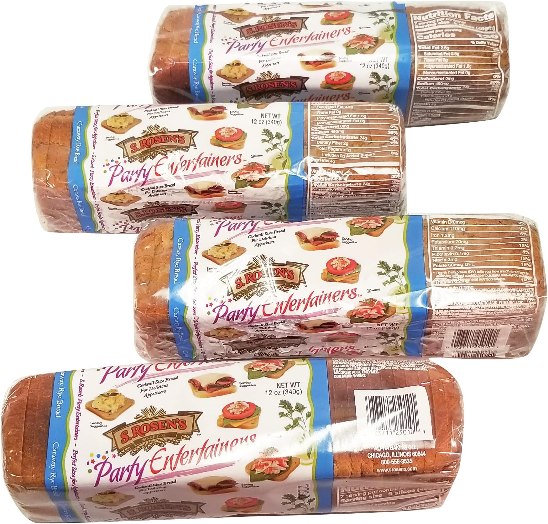 Amazon.com: S.Rosens Cocktail Rye Bread - Caraway (Case of 4 Loaves ...