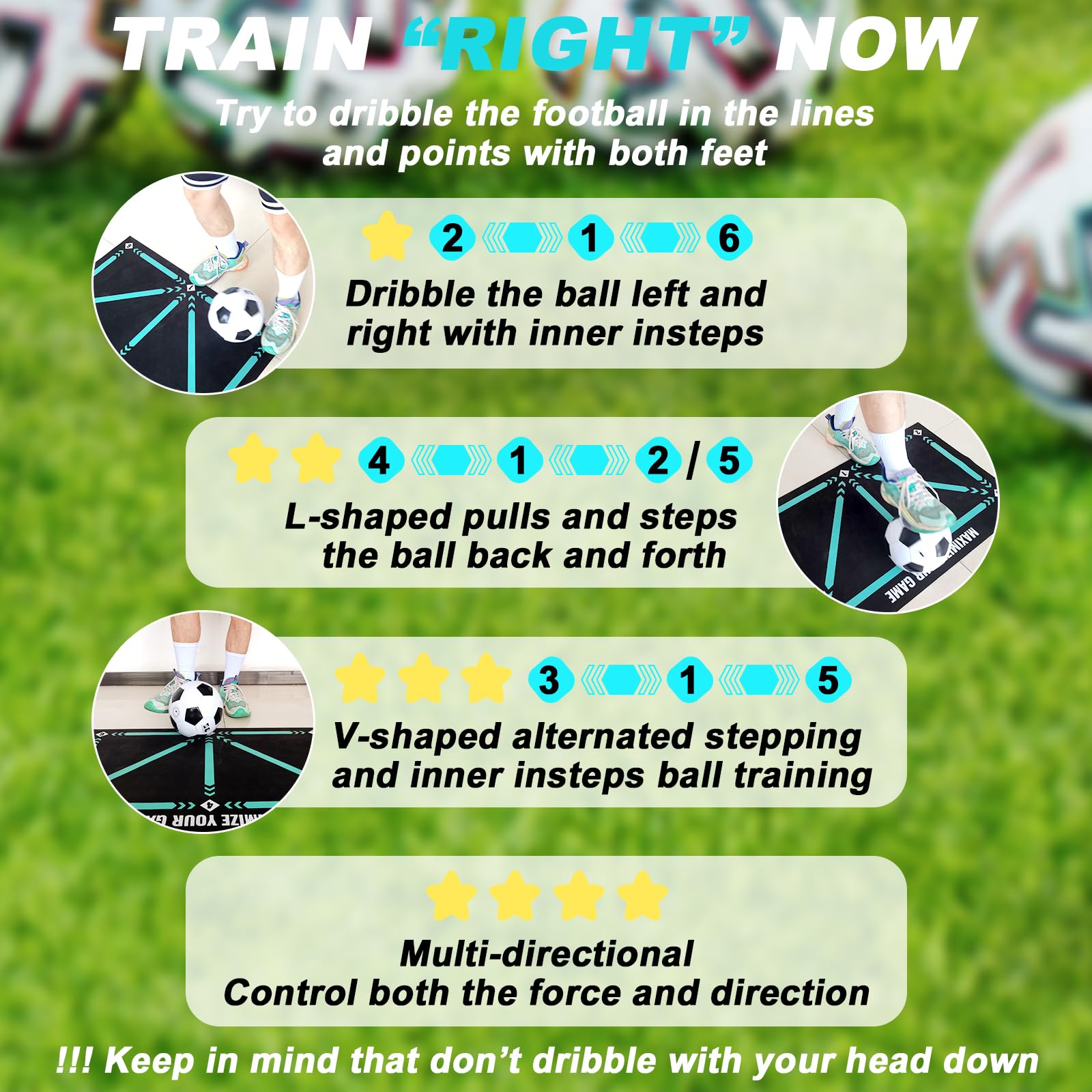 Football Footstep Training Mat, Soccer Training Mat 35 * 24IN, Soccer Skills Training Equipment with Storage Bag and Soccer Return Trainer Net