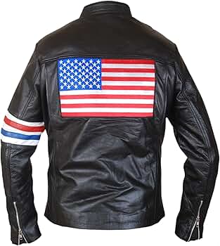 F&H Men's American Flag Easy Rider Genuine Leather Jacket XS