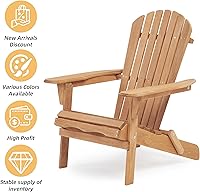 Vista 8 de Adirondack - Juego de 2 sillas plegables de madera para exteriores con respaldo de cedro macizo, cómoda silla de descanso para patio, terraza, Dorado