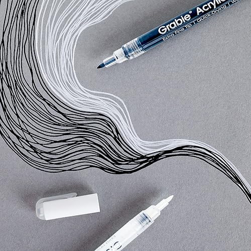 Miniatura 4 de Grabie Juego de 6 marcadores de pintura acrílica de punta extra fina en blanco y negro, paquete de 6, bolígrafos de pintura acrílica de 0.028 in