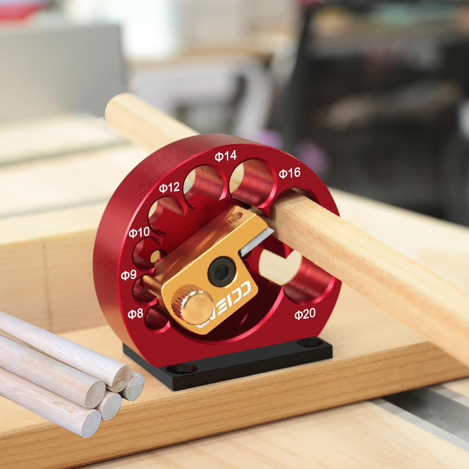 Carpenter Dowel Maker with Adjustable 8 Holes Carbide Inserts, Electric Drill Milling Round Rod Dowel Maker Jig Tool