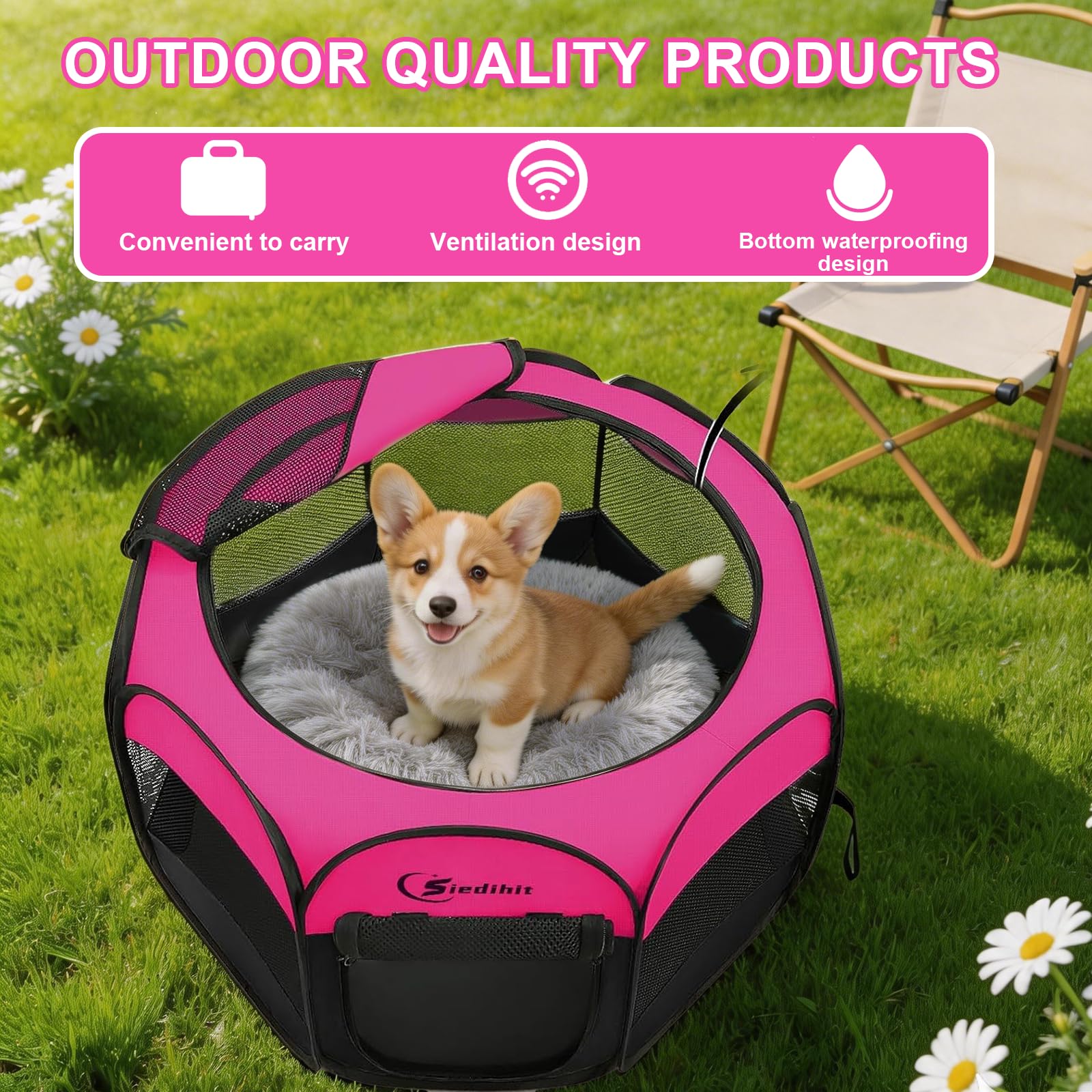 Parc de jeu pliable pour chien, tente d'exercice portable pour chiots/chiens/chats/lapins, tente de jeu pour chien avec housse en maille amovible pour voyage à l'intérieur et à l'extérieur