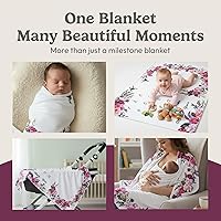 Vista 7 de Bliss n' Baby Manta mensual de hitos para bebé niña, 60 x 40 pulgadas, sin arrugas, con tabla de crecimiento, lavable y secable, con corona y Floral