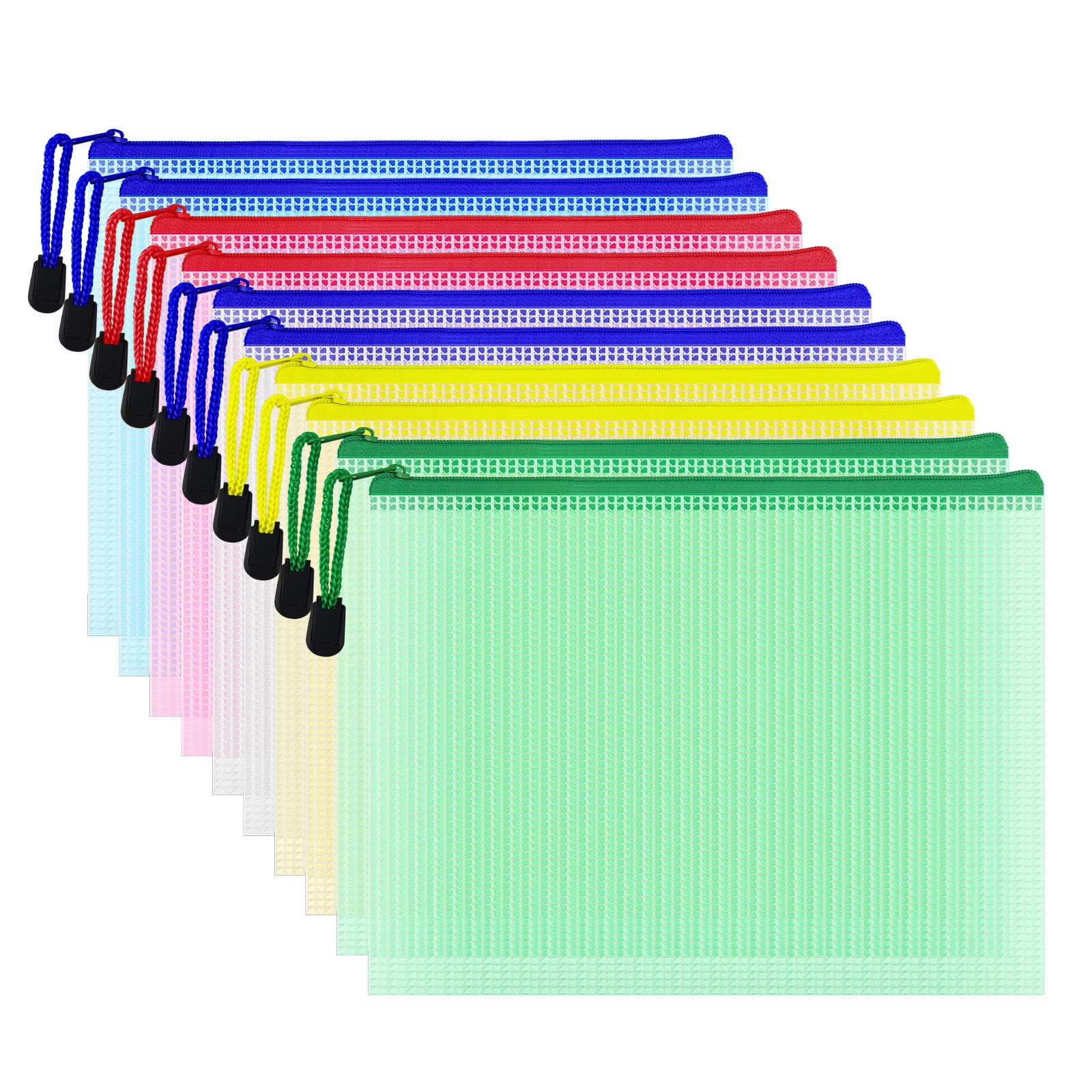COWORK 10PCS Zipper File Bags, Plastic Wallets Zipper File Folders Mesh