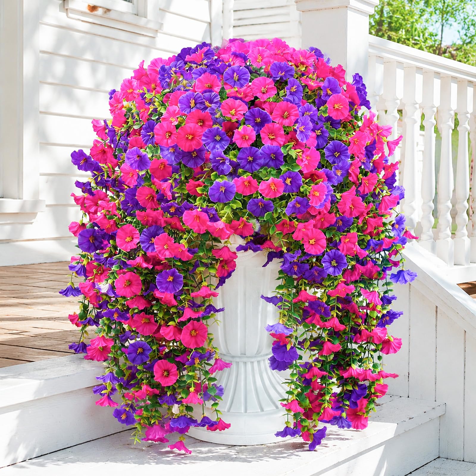 Jadeunm 4PCS Artificial Hanging Flowers Outdoor Fake Hanging Plants