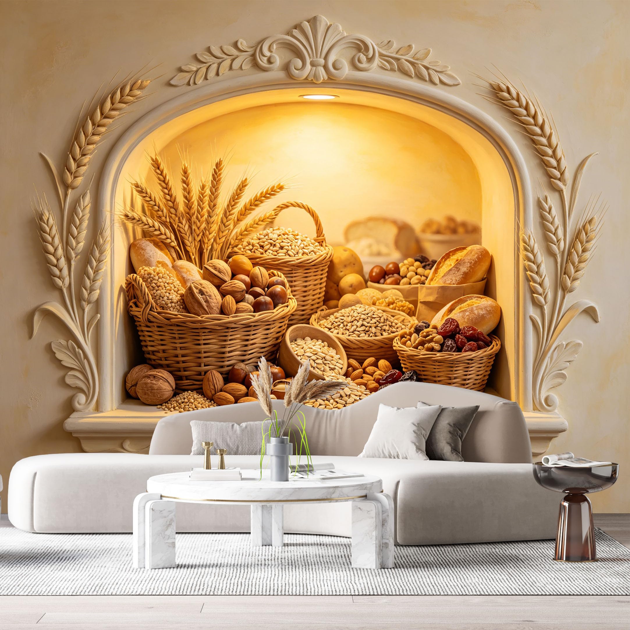 Custom Size Wall Murals Neoclassical Still Life Wheat Grain Basket 3D Trompe L'Oeil SelfAdhesiveWall Fabric Removable Wallpaper Wall Decor for Living Room Bedroom Bathroom