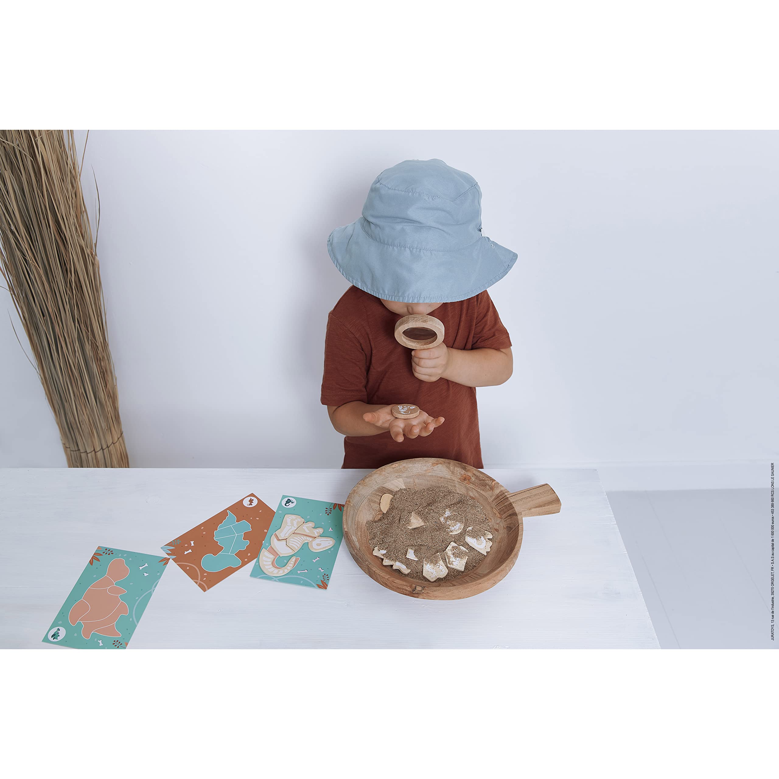 Janod Gioco Scavo Dinosauro - Kit Archeologico Per Bambini 4-8 Anni - 87 Accessori: Ossa, Sabbia, Lente, Pennello - Giocattolo Educativo In Legno FSC