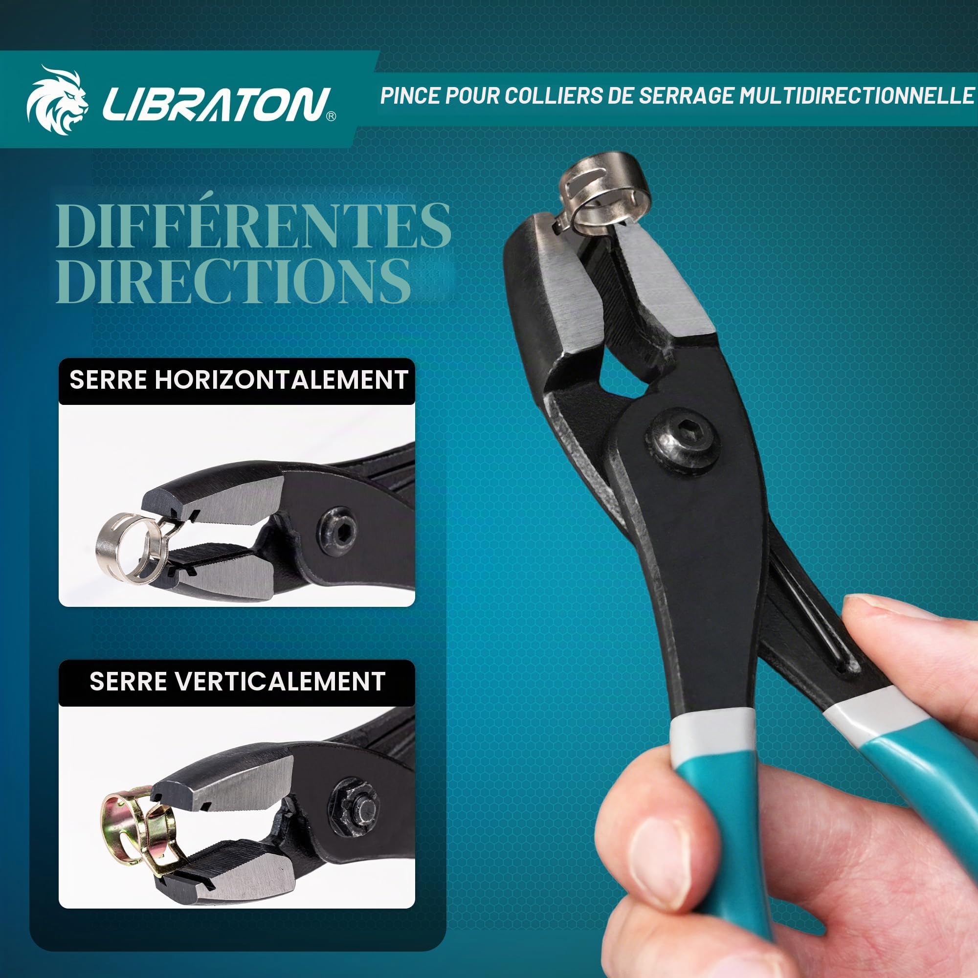 LIBRATON Pince à colliers de serrage multi-angle pour conduites de carburant et tuyaux de radiateur, pince de serrage de voiture pour les espaces étroits, pince pour colliers de serrage, outil de