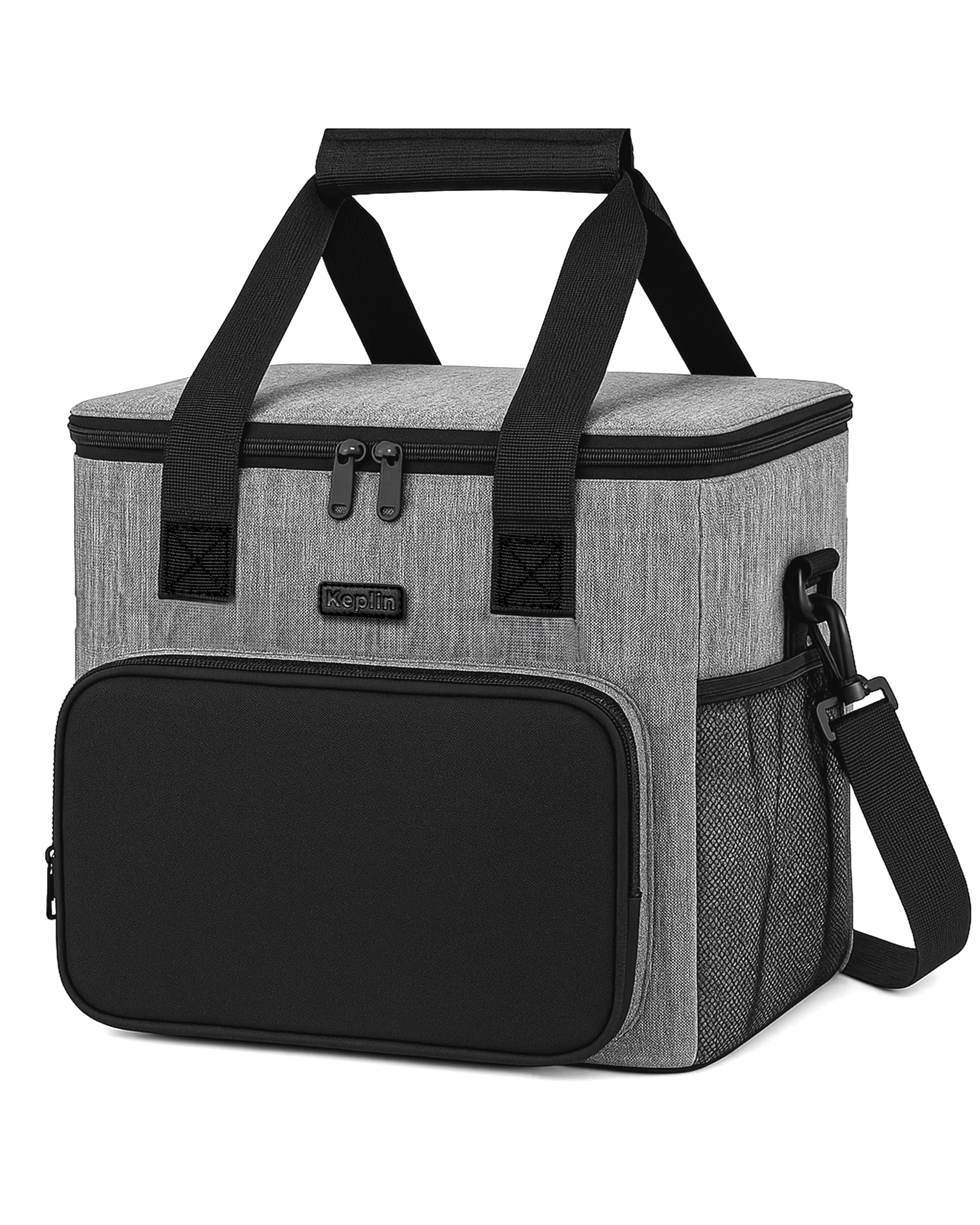 KEPLIN Insulated Cooler Bag 16L Waterproof & Leak Resistant with Shoulder Strap, Side & Front Pockets Portable Lunch Box for Picnic, Camping, Beach, Travel & BBQ, Outdoor Use, (30 x 23 x 23 cm), Grey