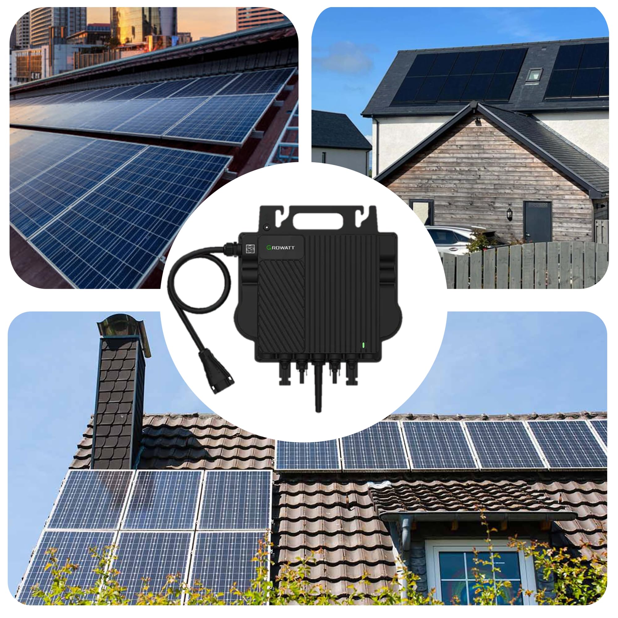 GROWATT Mikro-Wechselrichter 800 W NEO‑800M‑X für Balkonkraftwerk, IP67 wetterfest, Plug&Play Installation, 2 MPPT, WiFi Bluetooth, inkl.5m Anschlusskabel und 4x1m Solarkabel