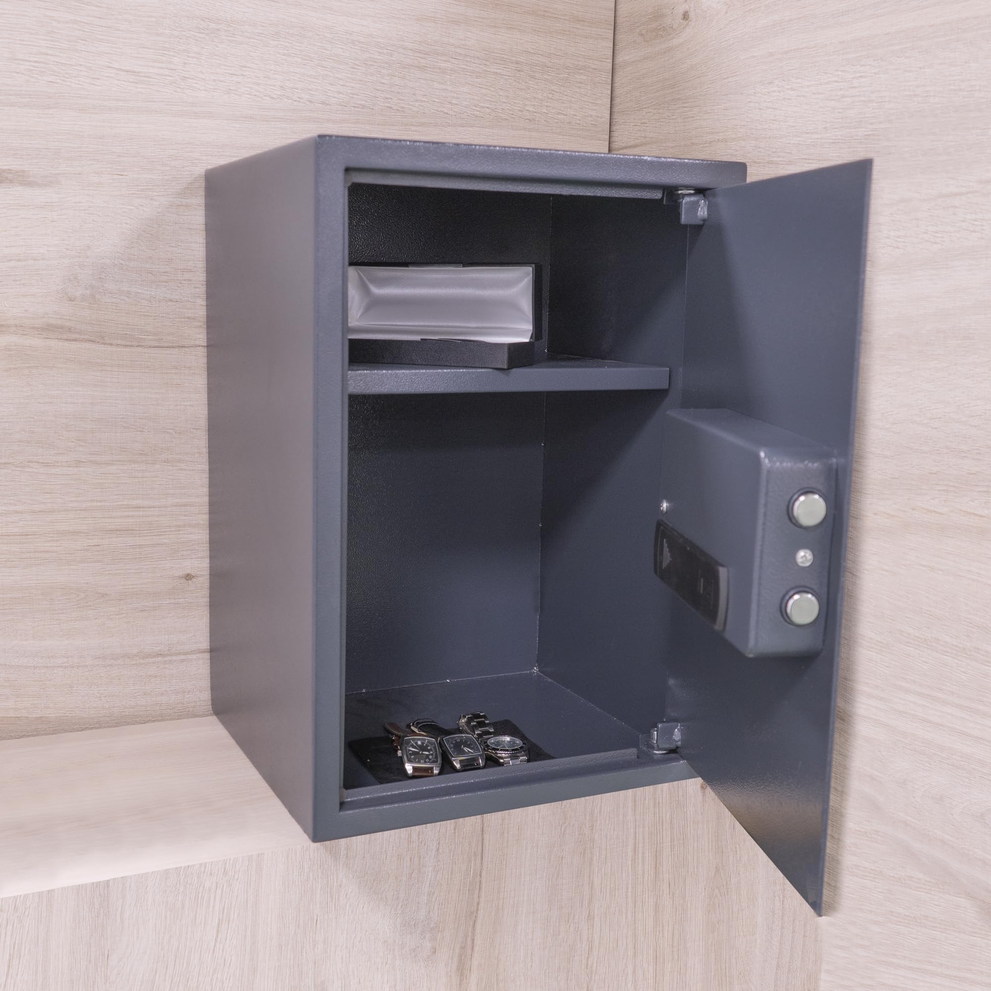 Amig – Tresor für zuhauser mit Code | Integrierte Sicherheitsbox | Stahl | Getarnt | Ideal für Zuhause | Schutz von Geld und wertvollem Schmuck | 50 x 31 x 35 cm