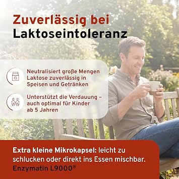 Enzymatin L9000 Intercell (90 Microcapsules) - High Dose Lactase with 9000 FCC Units - For Dietary Treatment of Lactose Intolerance - Cleaves up to 80 g Lactose per Capsule - Vegan