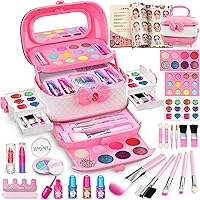 Hollyhi 58-Pc Washable Kids Makeup Kit for Girls 3-12, Real Safe Cosmetics with Mirror & Portable Case - Pink Princess Toys