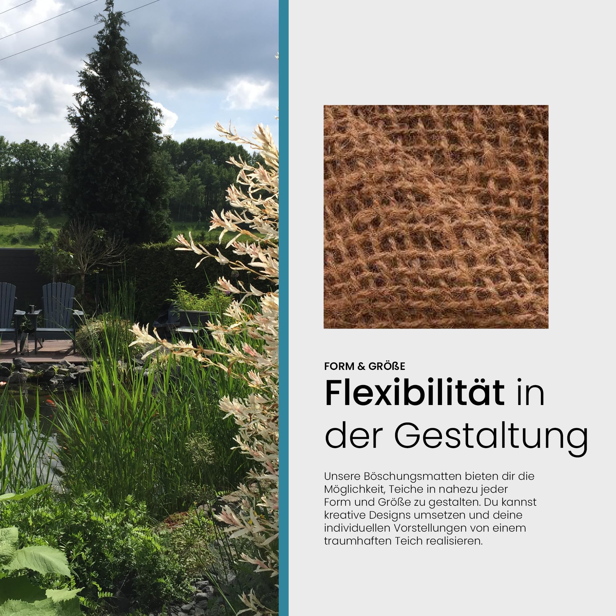 TeichVision Böschungsmatte Kokos 1,0 m breit – Verschiedene Längen/Kokosmatte als Ufermatte Teich/Böschungsmatte Hang/Kokosfasermatte 700 gr. /m ² (20 m)