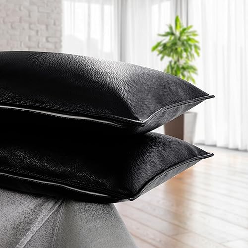 Miniatura 5 de Juego de 2 fundas de cojín lumbares de piel sintética gruesa, resistente, suave, impermeable, a prueba de polvo, para jardín, sofá y patio, 12 x 20