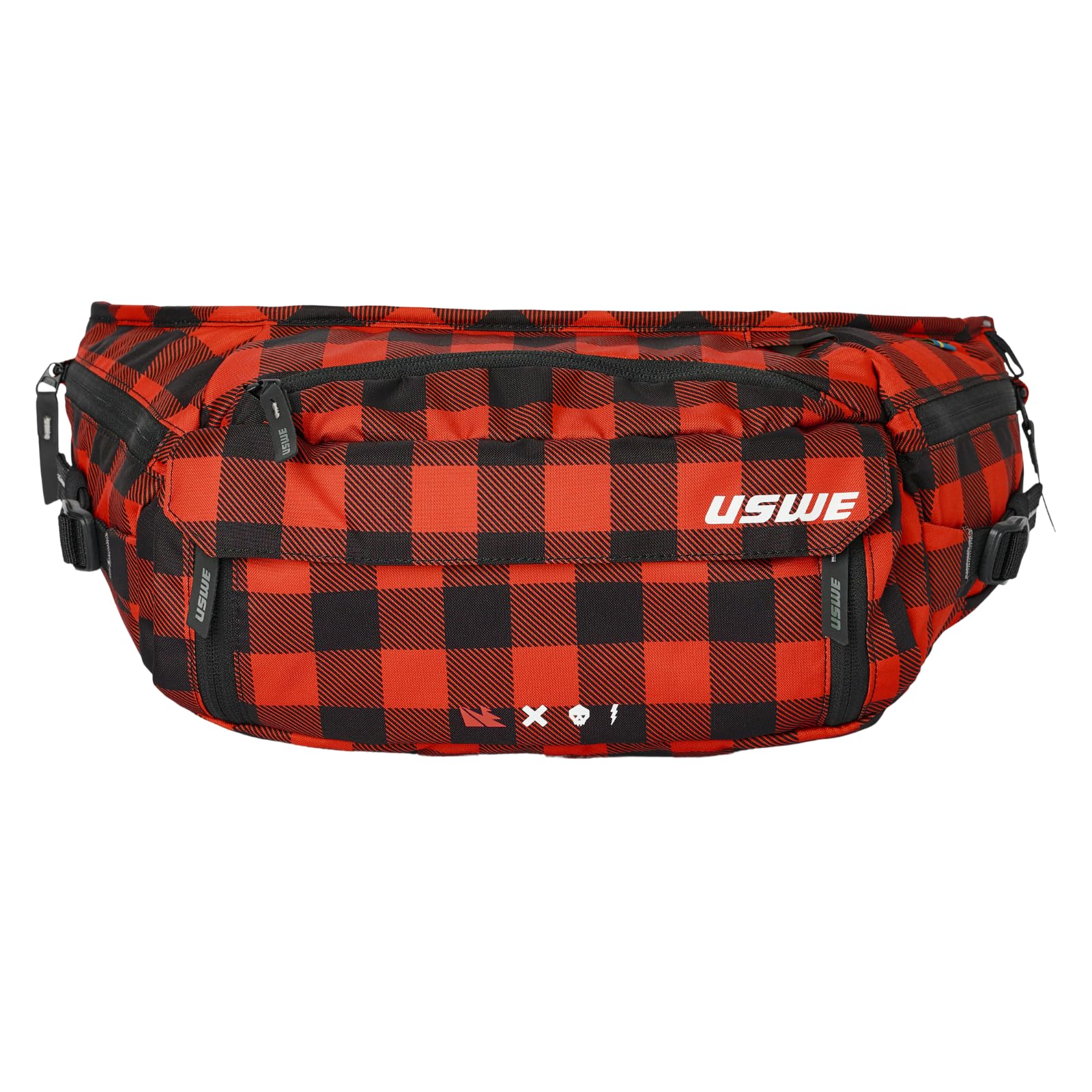 USWE Adjustable Waist Hip Pack Belt, Fanny Pack, Lightweight, Bounce-Free Fit, Zippered Storage Pockets for MTB, Enduro, Hiking, Hydration Bladder Compatible (Not Included), Red/Black, 6L US, Modern