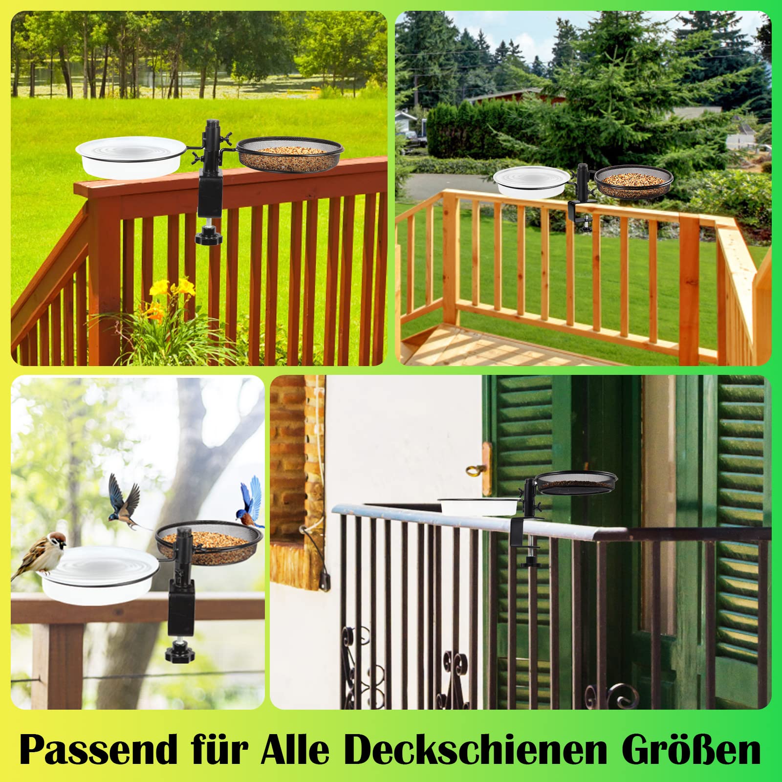 HRAYLTOP Die hängend Vogelfutterspender und Vogeltränke - mit 18cm 2-in-1 Metall Balkonhalterung，Vogelhaus Garten，Vogeltränke Balkon für absorbieren Vogelfutter