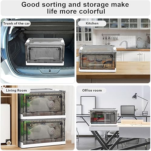 Miniatura 4 de FCCABIN Contenedores de almacenamiento apilables con tapas, 23.3 galones93 cuartos de galón plegables con ruedas y diseño de puertas de cinco lados,