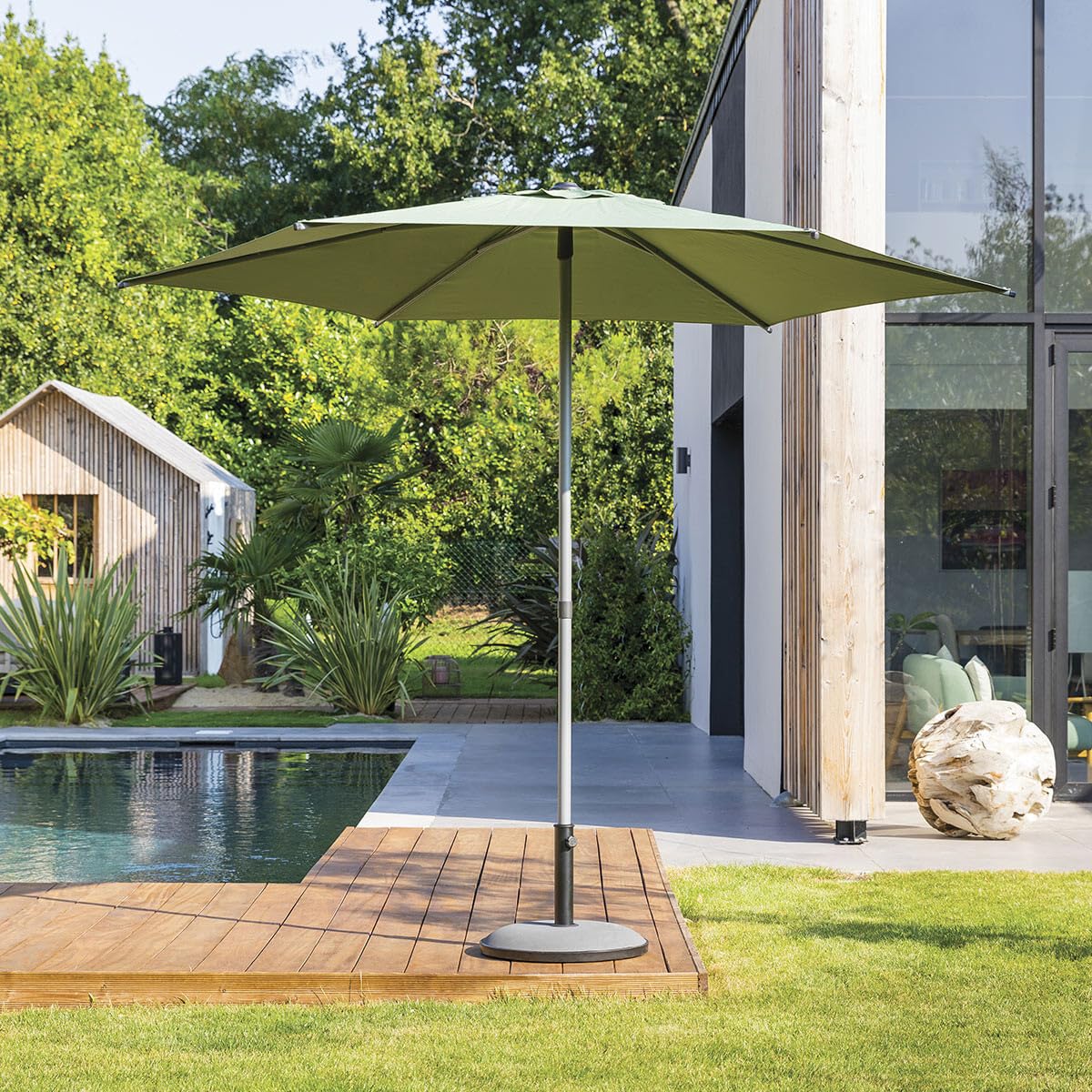 Hesperide parasol SOYA okrągły - oliwkowa zieleń, Oliwkowa zieleń, Design