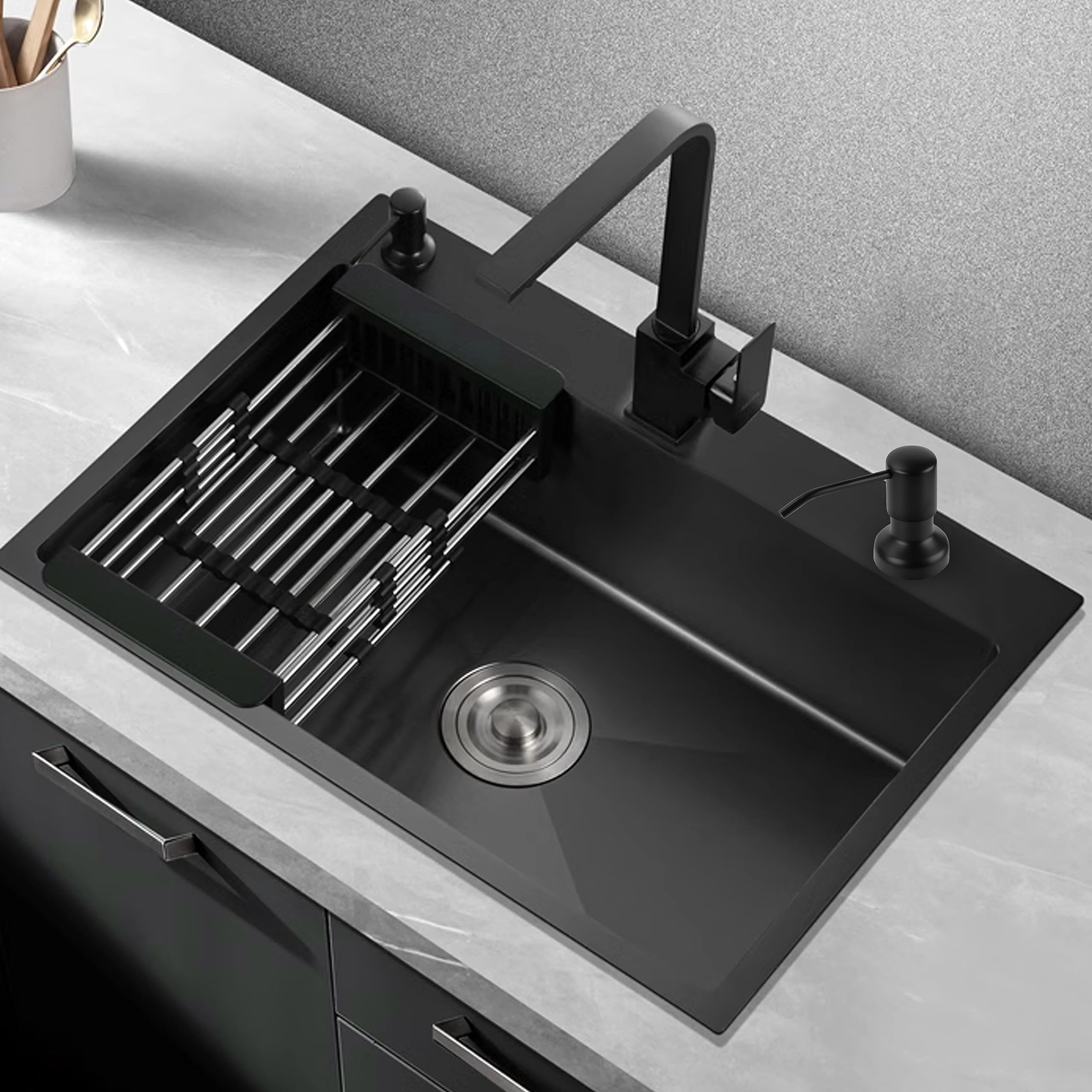 Dispensador de jabón para fregadero de cocina, dispensador de jabón con vástago roscado más largo, tubo de extensión de 47 pulgadas que se conecta directamente al recipiente de jabón de platos, base