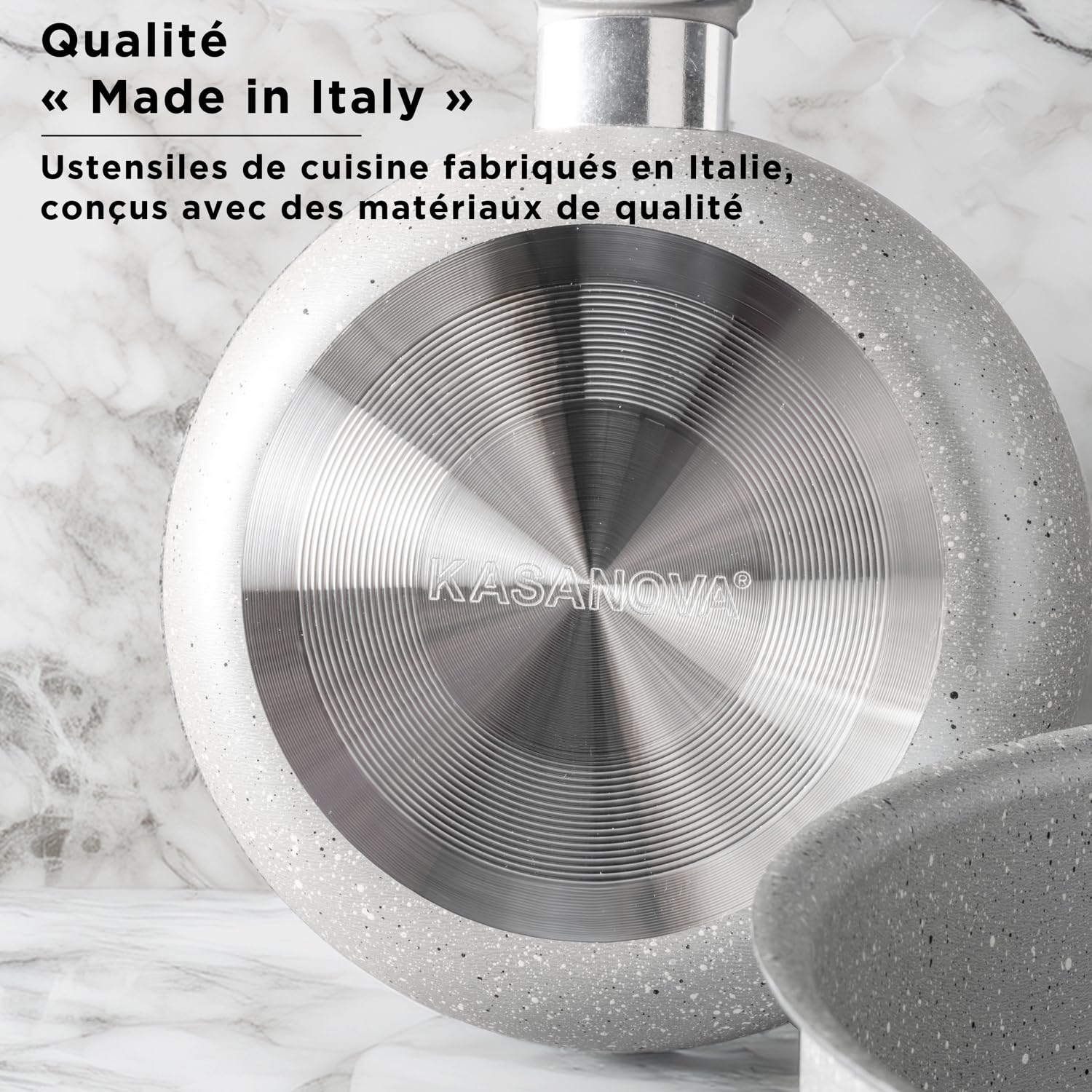 KASANOVA Ensemble de casseroles pour plaques de cuisson traditionnelles, antiadhésives, batterie de casseroles, cuisson saine, rapide et uniforme. Fabriqué en Italie. (16 pièces)