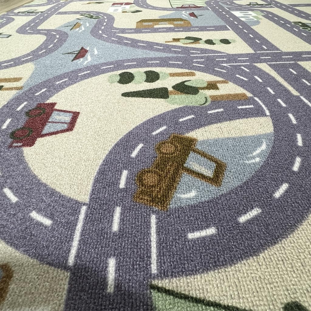 Alfombra Infantil Poble – diseño de Pueblo en Nylon Resistente– Ideal para Jugar con Coches– Segura, Lavable y Llena de Aventuras (200 x 200 cm)