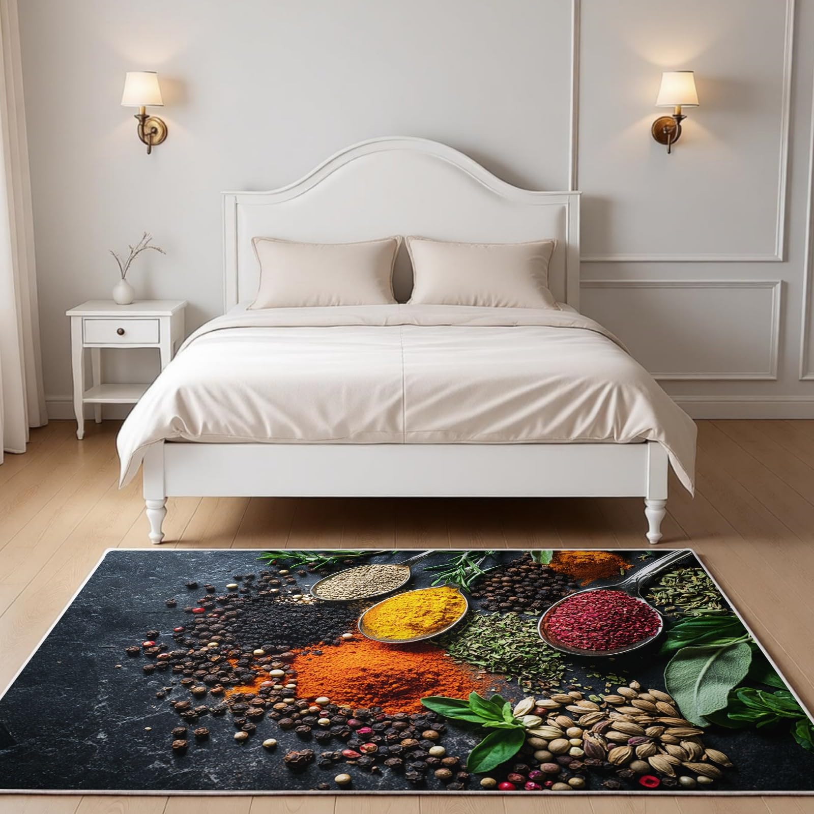 Teppich 140 x 200 cm Gewürze und Kräuter rutschfest Waschbar grau Flanell Teppich Jungen und Mädchenzimmer Wohnzimmer