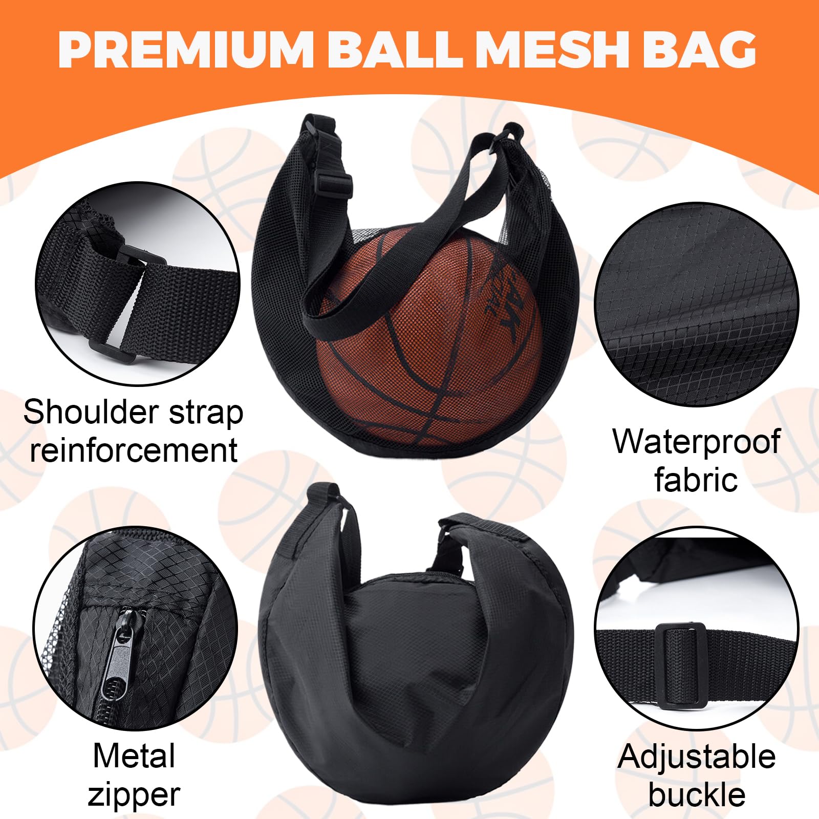 Sac à Dos de Basketball, Poche Filet, Accessoires de Basketball, sac à dos, sac de basket-ball, poche filet avec mousqueton, poche filet pour le football, basket-ball
