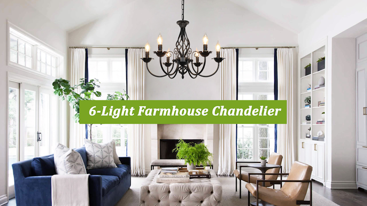 6-Light Farmhouse Candle Chandelier for Living Room, Rustic