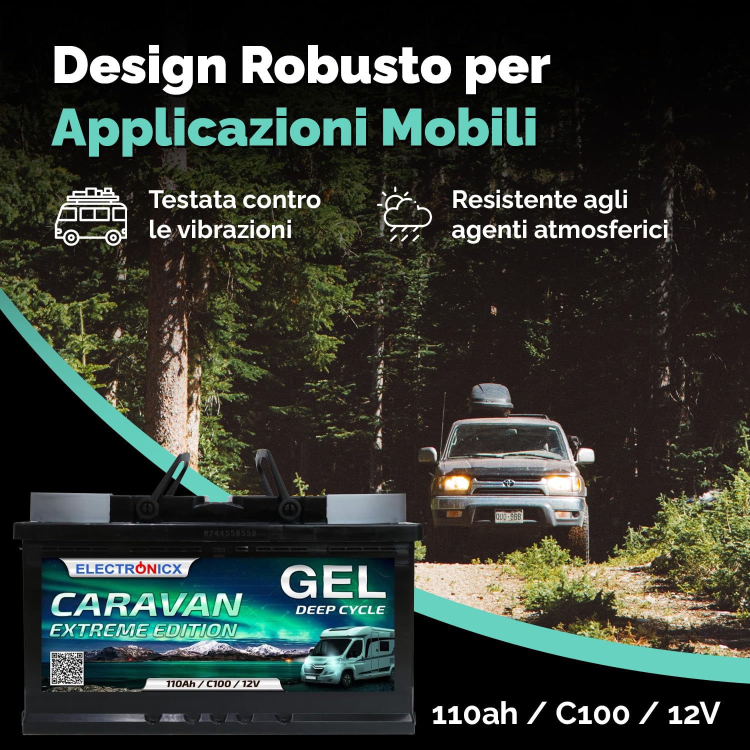 Electronicx Batteria di alimentazione GEL Caravan Extreme 12V 110Ah – 315x175x190 mm – Barca, van, camper, roulotte, batteria da campeggio – polo positivo a destra – senza manutenzione
